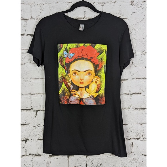 Cotton Heritage Tops - FRIDA KAHLO Graphic Black Cotton Tee